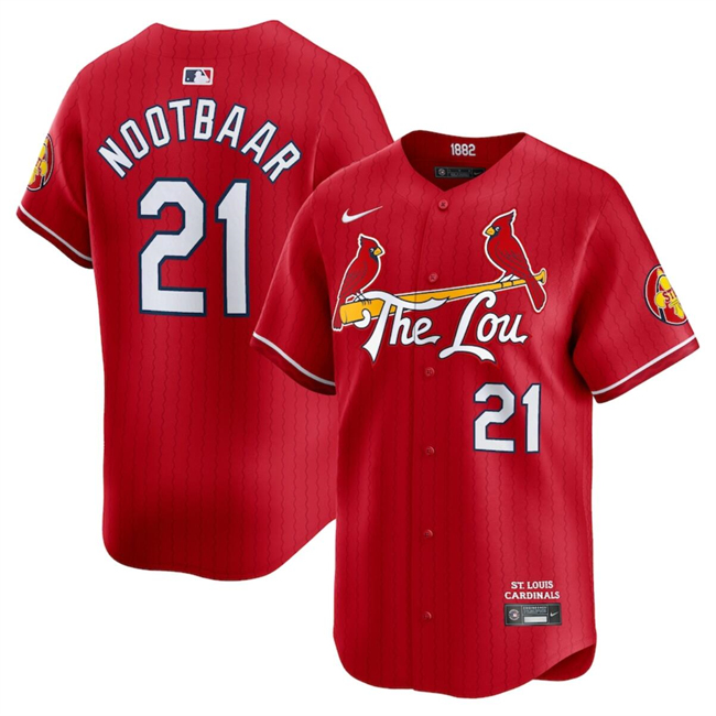 Men's St. Louis Cardinals #21 Lars Nootbaar Red 2024 City Connect Limited Stitched Baseball Jersey